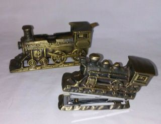 Vintage Brass Steam Train Stapler And Tape Dispenser Desk Set