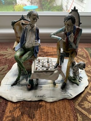 Vintage Lo Scricciolo T Moretto Signed Figurine Chess Game Ceramic Sculpture