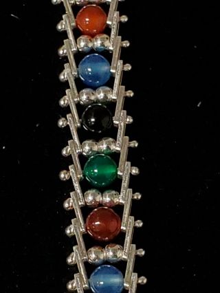 Vintage Sterling Silver Multi Color Gemstone Bracelet Made In Italy By Milor 8 
