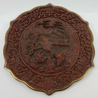 Antique 18th - 19th Century Chinese Lacquer Cinnabar Plate Qianlong Qing 6.  75 "