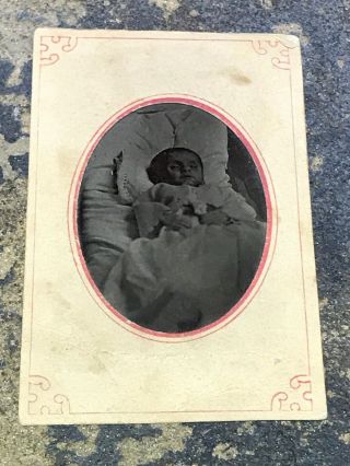 Antique Tintype Of Post Mortem Child,  Decomposing,  Sunken Eyes 1/6 Plate