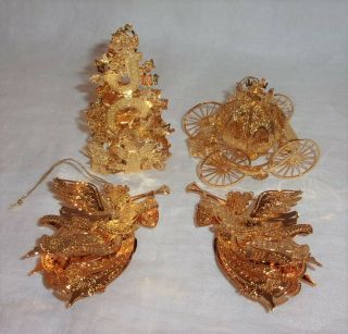 4 Vintage Danbury Gold Plated Christmas Ornaments - 90 
