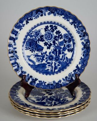 Antique W.  T Copeland Grasshopper Flow Blue Luncheon Plates,  Set Of (5),  England