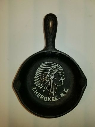 Two Vintage Mini Cast iron Frying Pan/ Ashtrays Cherokee N.  C.  Smoky Mts. 3