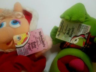 VINTAGE 1988 McDonalds Muppet Babies Kermit Miss Piggy Christmas Santa w/ Tags 2