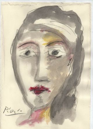 Picasso Watercolor Drawing,  On Vintage Paper Rif.  174