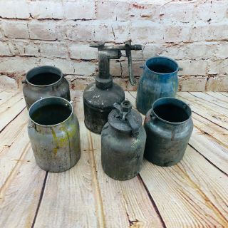Vintage Metal Painters Mixing Paint Buckets Cans Paint Drips Planter Sprayer