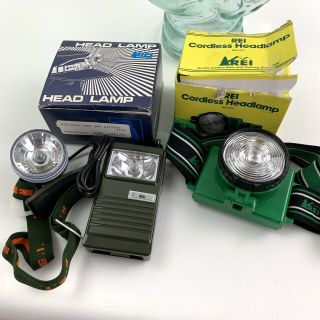 2 Vintage Rei Headlamps Battery Powered - With Boxes Nos