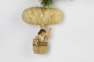 Antique Spun Cotton,  Christmas Ornaments,  Hot Air Balloon And Lady,  Germany.