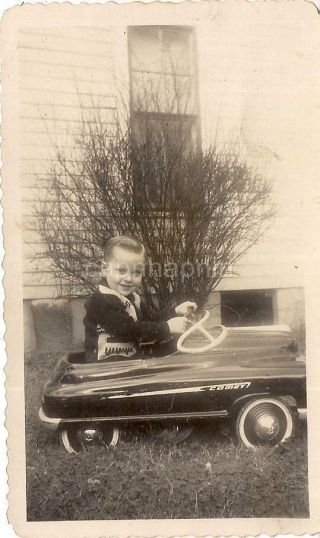 Cute Slicked Hair Sweater Boy Kid In Murray Comet Pedal Car Vintage 1950s Photo
