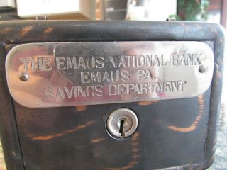 Antique 1900s Advertising Metal Still Bank Emaus PA National Savings Department 2