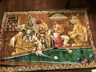Vintage Dogs Playing Pool Tapestry Velvet Style (man Cave) Wall Hanging