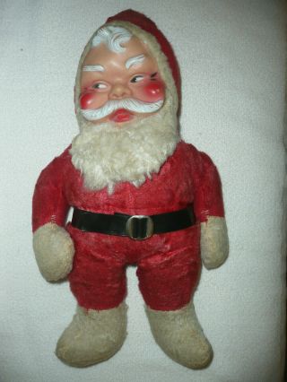 Vintage Santa Claus Plush Stuffed Toy Rubber Face Black Belt Black Eyes 18 "