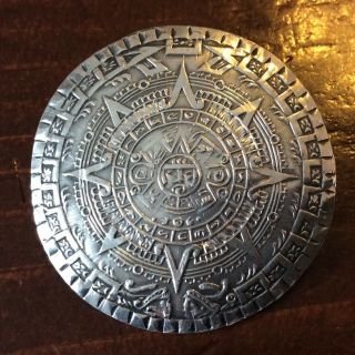 Vintage Sterling Silver Mayan Aztec Calendars Pendant/brooch 1.  5” Taxco Mexico
