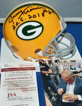 Jerry Kramer Autographed Throwback Mini Helmet Green Bay Packers Hof 2018 Jsa