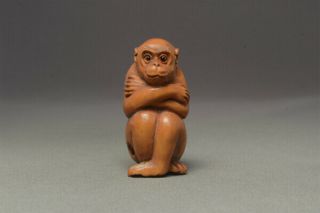 Netsuke - Monkey - Japanese Wooden Figure Sculpture Ojime