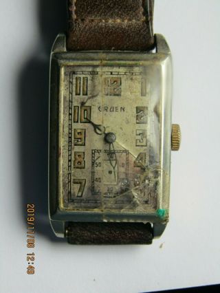 Vintage Men ' s Gruen Art deco watch 14k gold filled for parts/repair 2