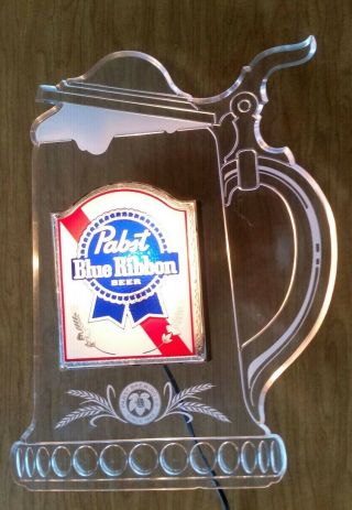 Vintage Pabst Blue Ribbon Beer Frosty Mug Pitcher Lighted Sign Bar Pub Light