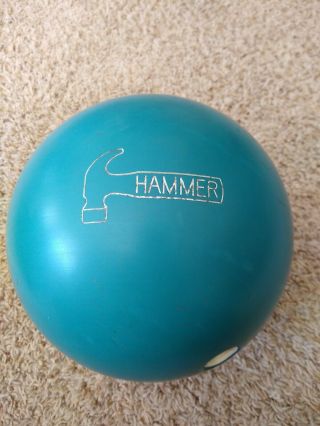 Vtg 14lb Hammer Fab Bowling Ball Urethane Blue/ Blue - Green Drilled