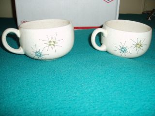 Vtg FRANCISCAN ATOMIC STARBURST Set of 2 Coffee Cups Tea 50s/60 ' s Pottery $0 S/H 2