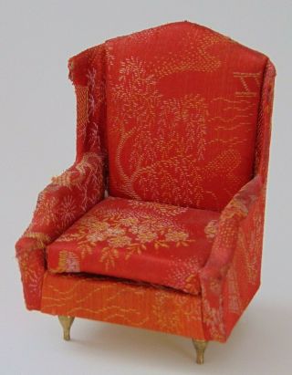 Ideal Petite Princess Vintage Dollhouse Furniture Salon Wing Chair Red