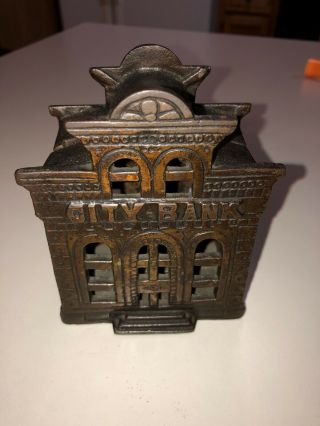 Antique Cast Iron Bank,  Building The City Bank John Harper 1920’s