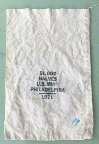 Vintage Money Bank Bag 1971 Us Phila.  $1,  000 Halves Canvas Coin Deposit