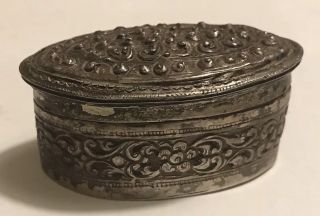 Vintage Repoussé STERLING SILVER Oval Trinket Box w/PEACOCK Engraved on Bottom 2