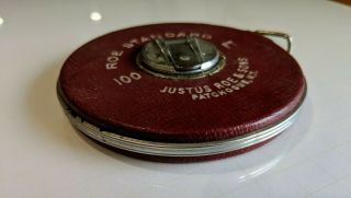 Vintage Justus Roe & Sons 100 Ft Tape Measure Brown Leather Black Tape 3