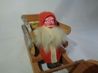 Antique Old German Santa In Wood Sleigh - Paper Mache