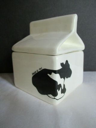 Trinket Cow Ceramic Milk Carton Vintage Farmhouse Country Holsteins Margo 1984
