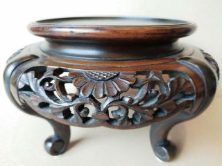 Big Chinese hand carved Wooden Vase Stand H 14cm x W 23cm x Top W 150mm 3