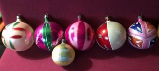 6 Vintage Poland Glass Ball Christmas Ornaments