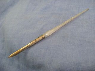 Antique Victorian Gold Plated Mother Of Pearl Dip Pen Calligraphy Letter Writing