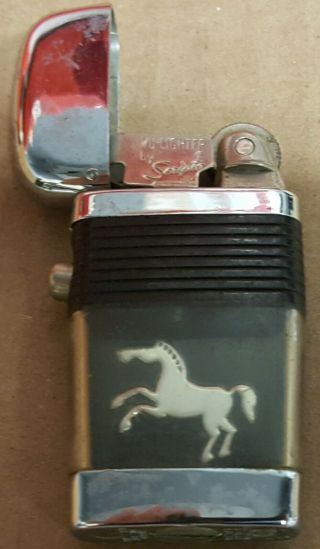 Vintage Scripto Vu - Lighter Silver Metallic Horse Inside Black Band Lighter