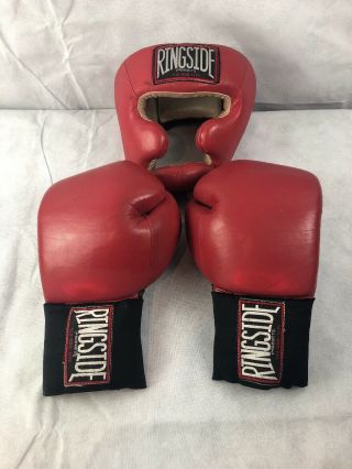 Vintage Ringside Boxing Gloves Red/black 16oz And Head Gear