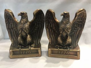 Vtg Philadelphia Manufacturing Bald Eagle Book Ends Bronze In Color