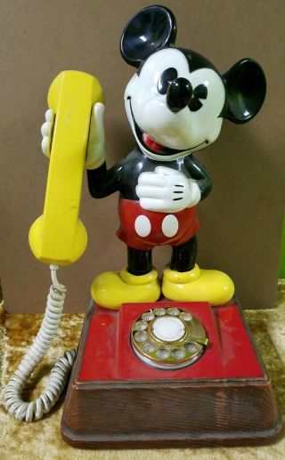 Vintage Mickey Mouse Telephone Rotary Dial Phone 15 " Bright Colors Walt Disney