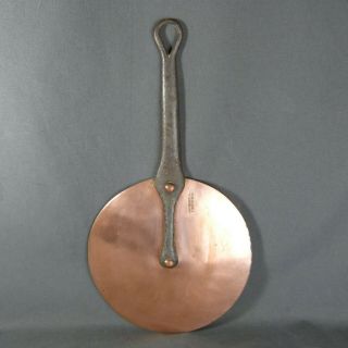 French Antique Copper DEHILLERIN Pan Lid Tinned Cast Iron Handle Riveted Ø 8.  25 