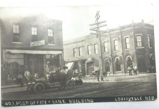 Vintage Real Photo Postcard Louisville,  Nebraska,  Post Office & Bank Unposted