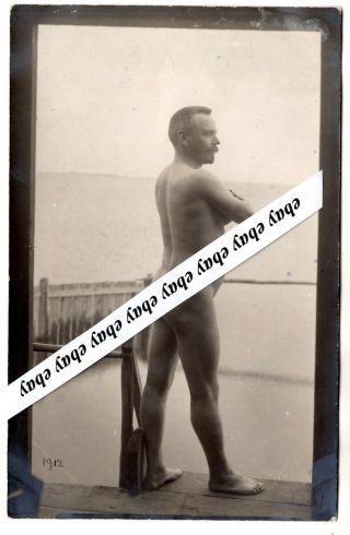 ,  1912 Nude Naked Young Man Antique Photo Europe European