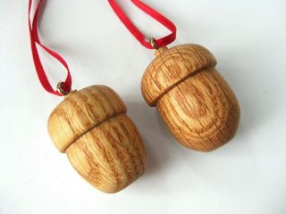 2 Vintage Wood Acorns Christmas Tree Ornaments Hand Carved Germany