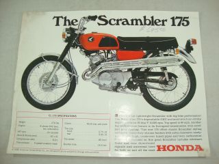 1968 - 1969 Honda Cl - 175 Scrambler " Sloper " Vintage Motorcycle Sales Brochure