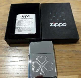 Chrome Zippo Lighter,  Irish Clover