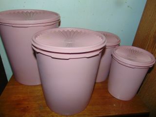 Vintage Tupperware 4 Piece Canister Set In Dusty Rose Pink