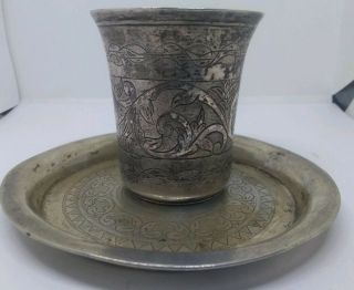 Antique Early 19th Century Polish Silver Kiddush Cup & Saucer Signed 12