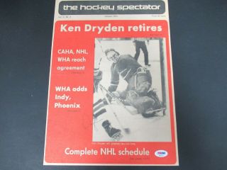 Ken Dryden Signed 10/73 The Hockey Spectator Cover Auto Psa/dna Af92727