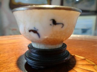 antique small chinese blue and white bowl with silver rim and blue seal mark 2
