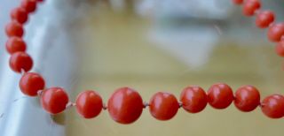 Gorgeous Antique Real Carved Red Coral Bead Necklace 13g