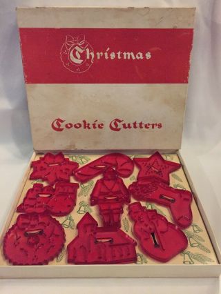9 Vintage Hrm Red Christmas Holiday Cookie Cutter Set Made Usa